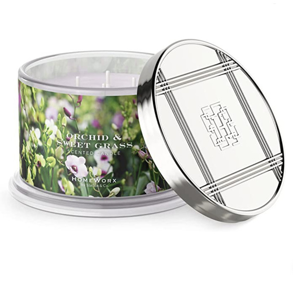 HomeWorx Orchid & Sweet Grass Scented 4-Wick Candle - Picture 2 of 7